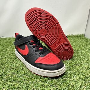 Nike Boys Court Borough Mid 2 Size 2.5Y Black Red Shoes Sneakers BQ5451-007